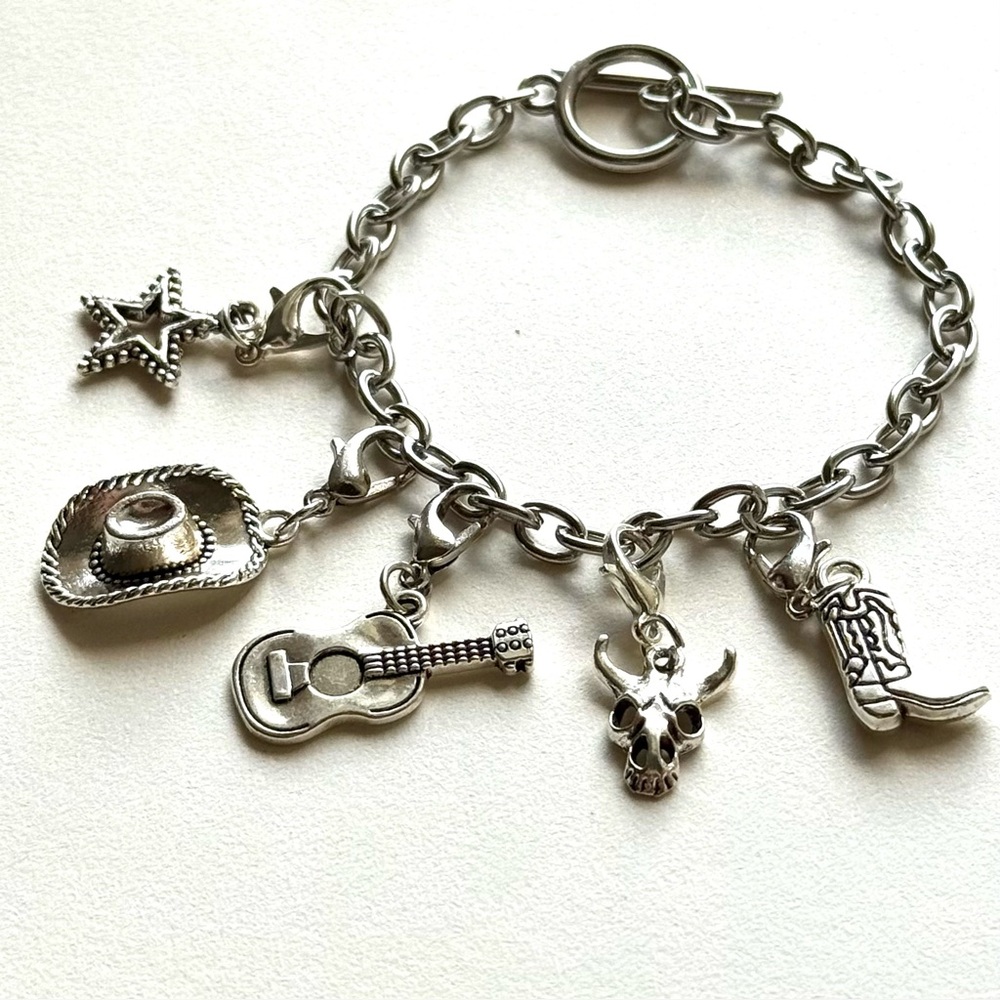 Handmade y2k Style Charm Bracelet / Western / Cowgirl  / Silver Colour